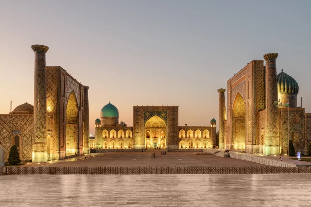 Evening view of the Registan Square