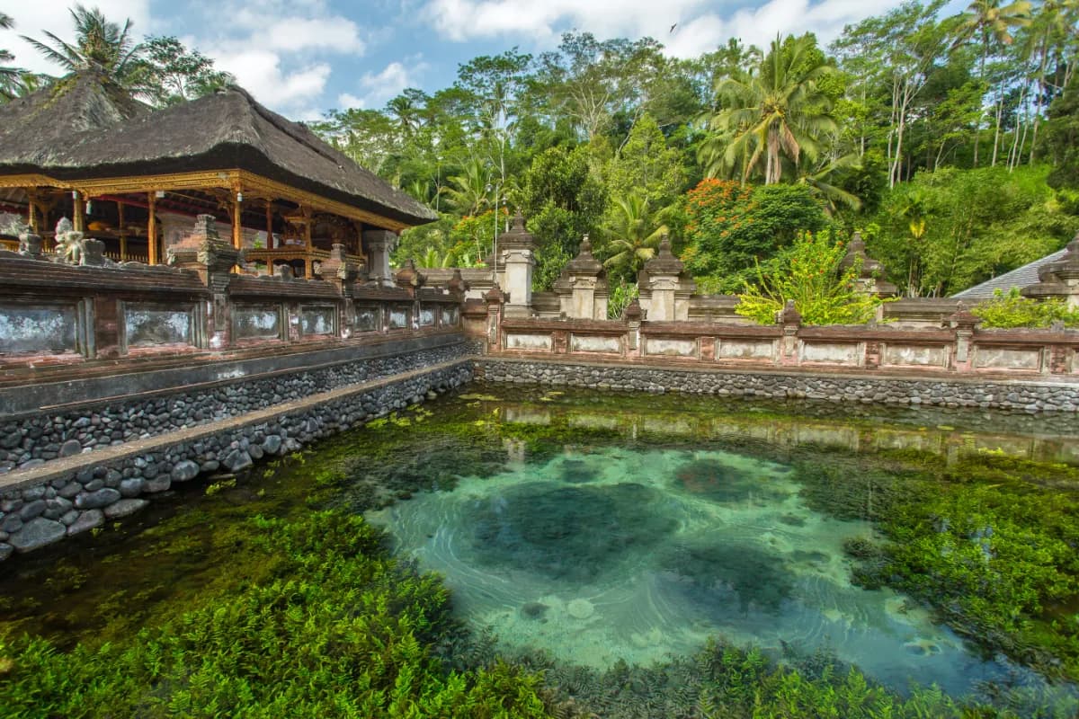 Tirta Empul sacred Hindu water temple in Bali renowned for its holy spring, purification rituals, and traditional Balinese architecture.