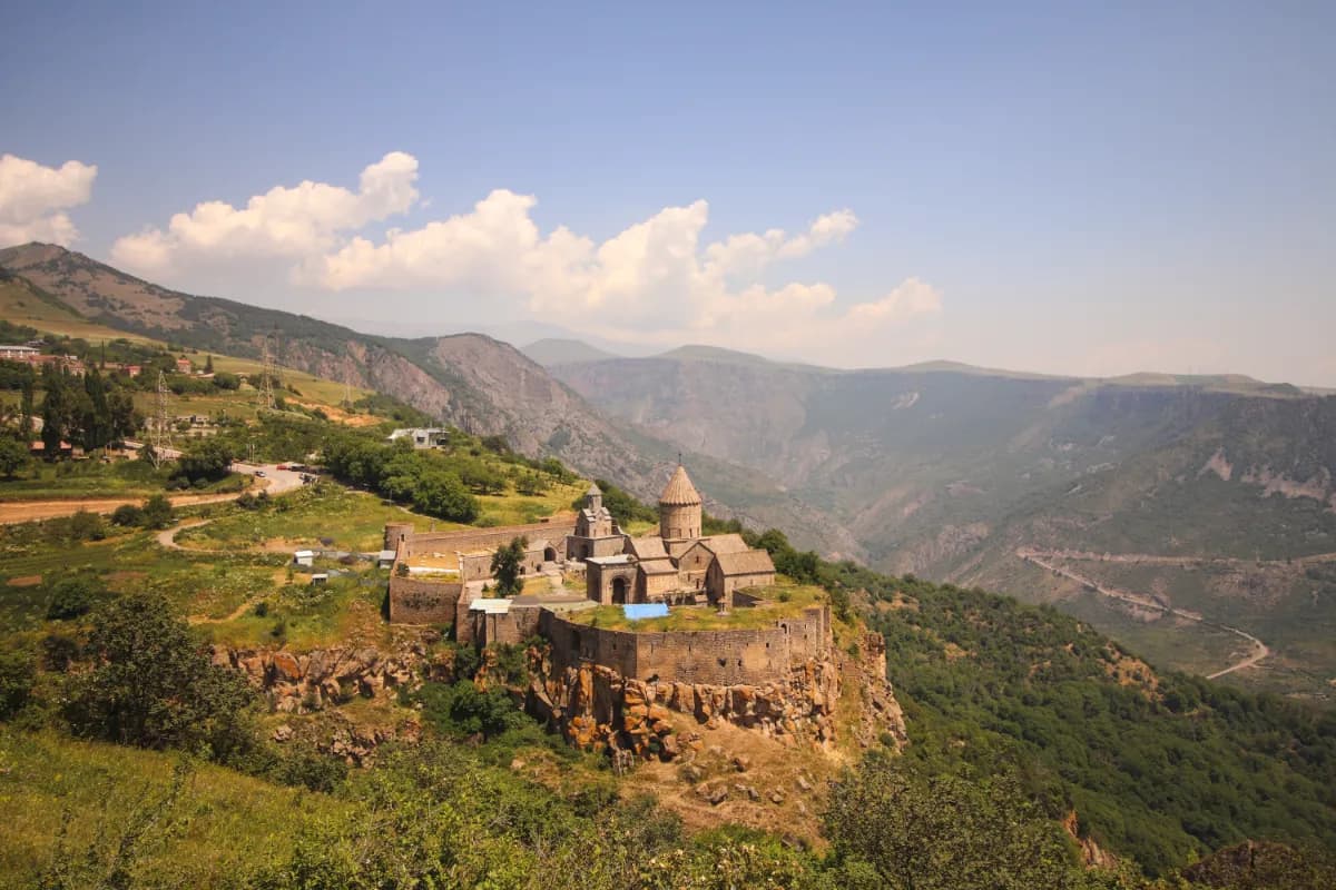 Aerial shot of the ancient Tatev monastery