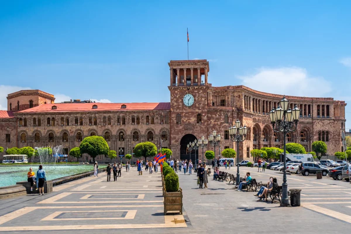 Republic Square central landmark in Yerevan known for grand architecture, musical fountains, and vibrant cultural atmosphere.