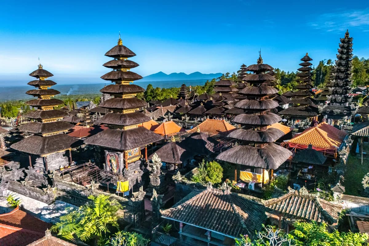 Besakih Temple largest and holiest Hindu temple complex in Bali, known for its mountain setting, spiritual significance, and traditional architecture.