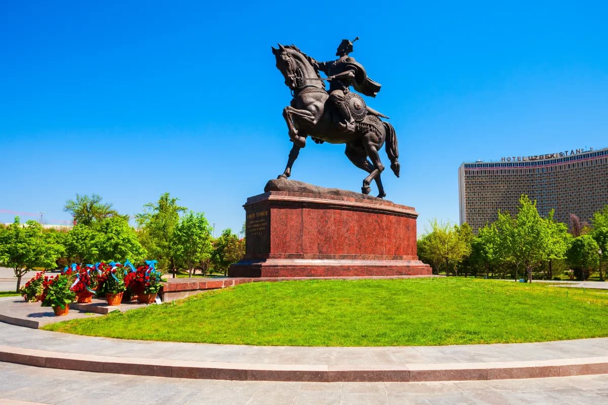 Amir Timur Square central landmark in Tashkent featuring the Amir Timur monument, landscaped gardens, and important historical and cultural significance.