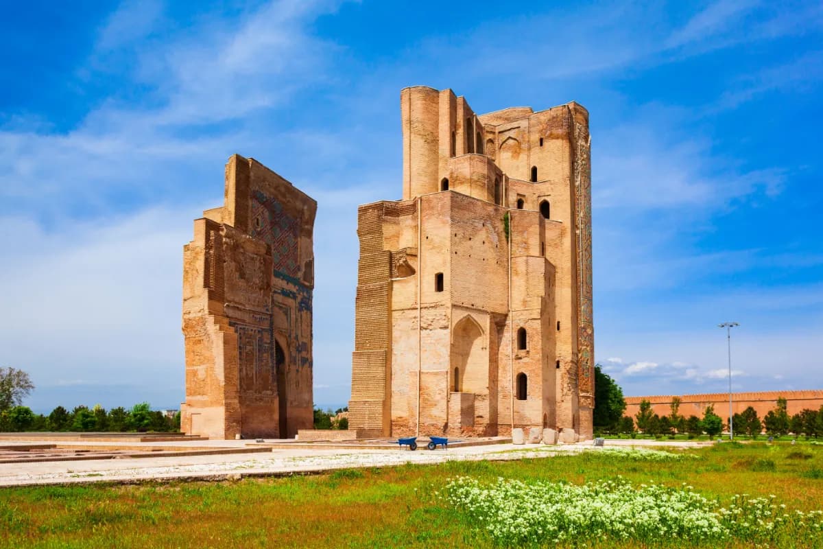 Ak-Saray Palace historic palace ruins in Shahrisabz built by Timur, known for grand architecture and intricate mosaic decorations.
