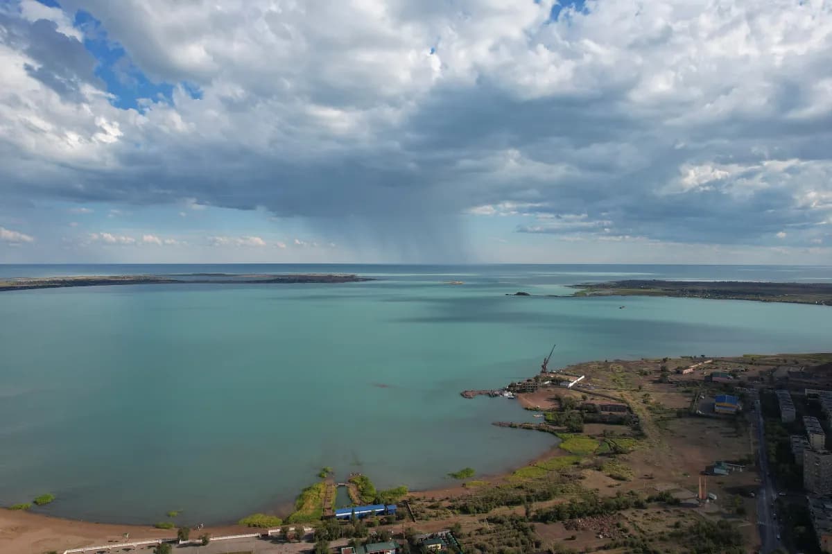 Drone view of Bertys Bay, Lake Balkhash