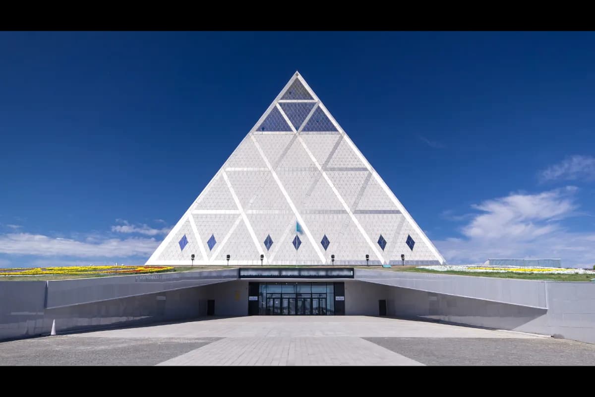 Palace of Peace and Reconciliation iconic pyramid-shaped building in Astana known for modern architecture, cultural events, and promoting peace, harmony, and dialogue.