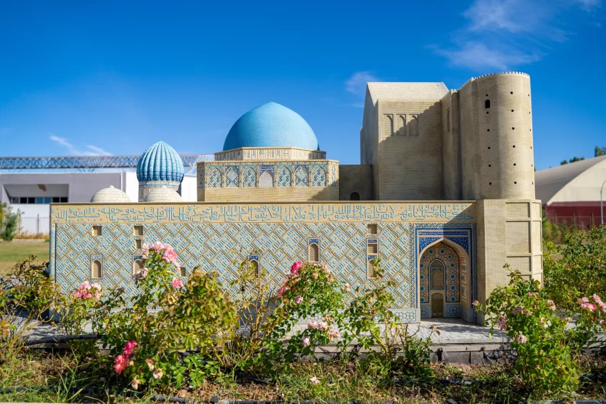 Mausoleum of Khoja Ahmed Yasawi UNESCO World Heritage monument in Kazakhstan famous for Timurid architecture, turquoise domes, and spiritual importance in Central Asia.