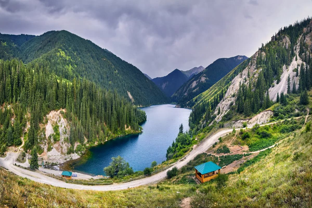 Panorama of mountain Lake Kolsai