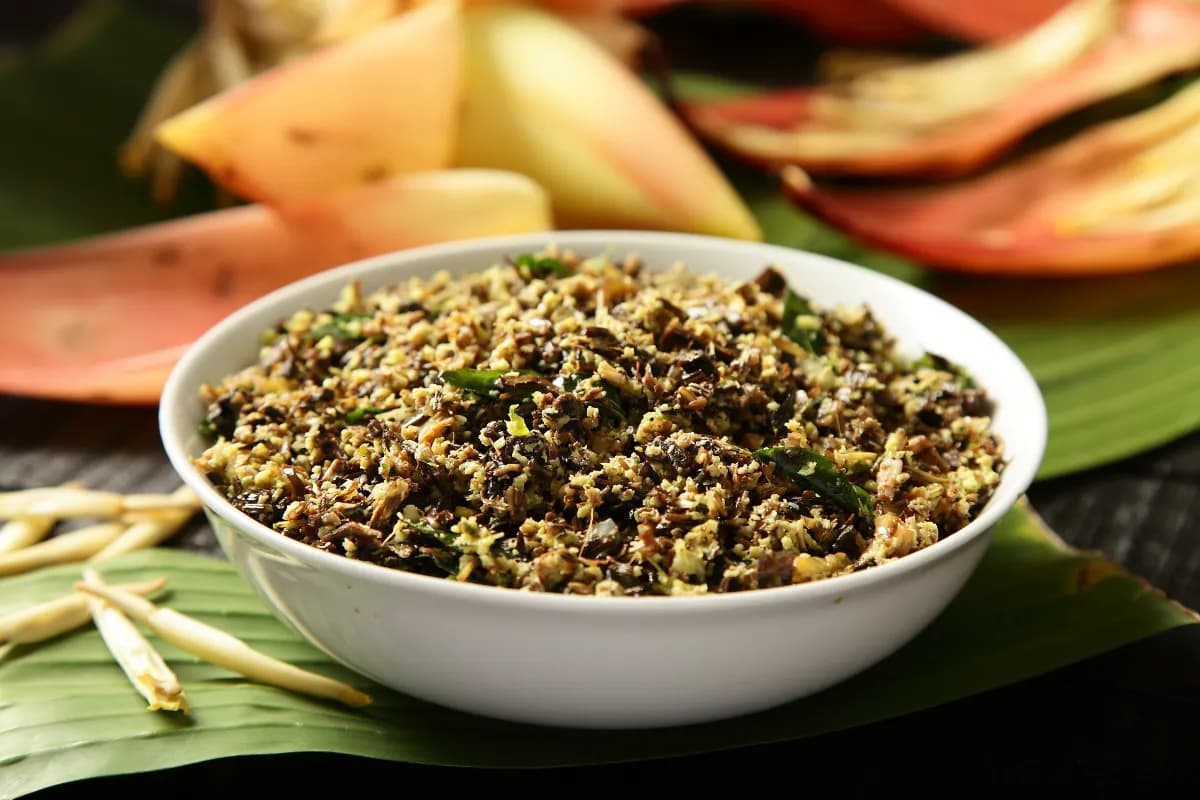 Shark Chutney traditional Seychellois dish made from finely mashed boiled shark mixed with lime juice, onions, garlic, chili, and spices, typically served with rice or breadfruit.