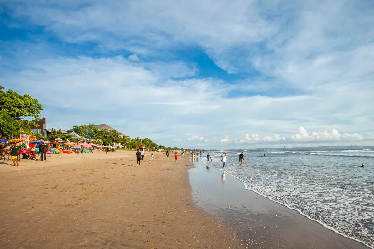 Seminyak upscale beach destination in Bali known for stylish resorts, vibrant nightlife, trendy restaurants, and beautiful sunsets.