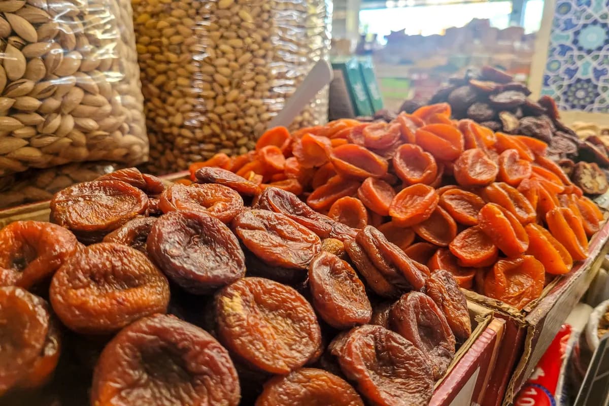 Chorsu Bazaar famous traditional market in Uzbekistan known for dried fruits, spices, nuts, and vibrant local shopping culture.