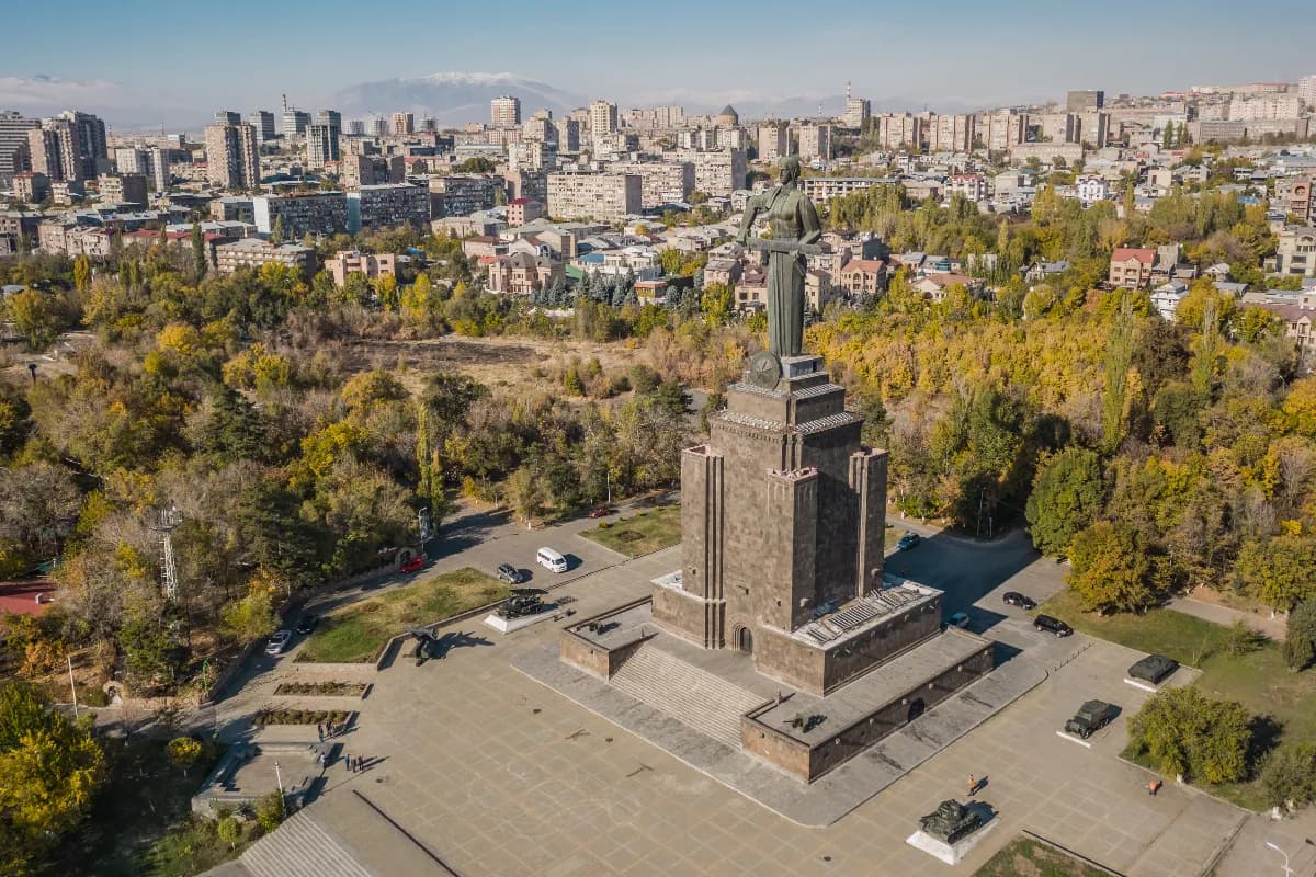 Aerial view of Mother Armenia Statue